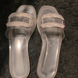 Clear plastic sandals with diamond decorations